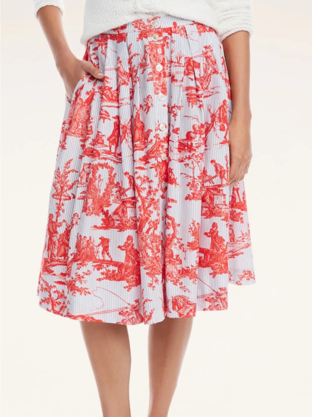 Brooks Brothers red and blue Toile button front midi skirt, NWT, size 8